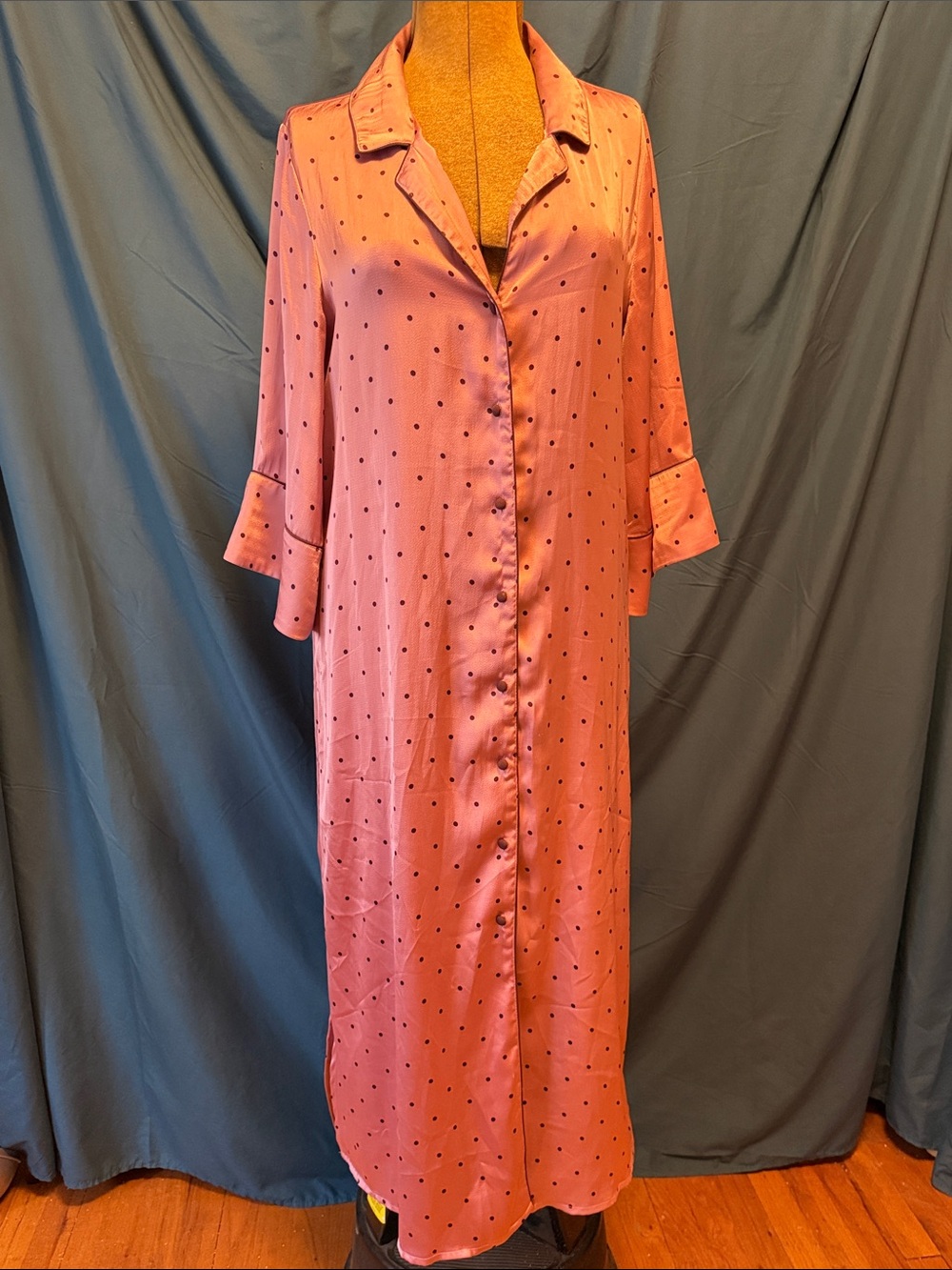 Women's Pink Polka Dot Long Satin Nightshirt Style Dress by Vero Moda XL